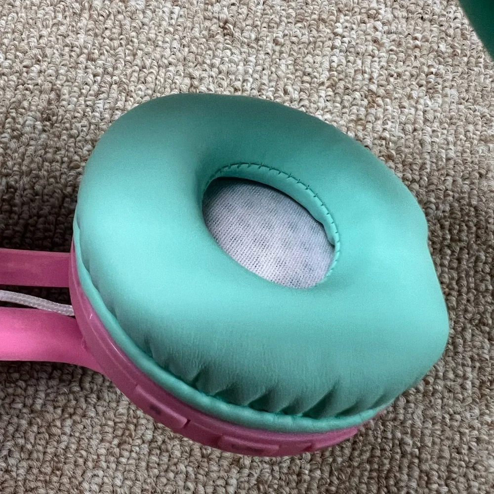 Riwbox CT-7 Cat Ear Kids Headphones Pink & Green Bluetooth LED Light Foldable